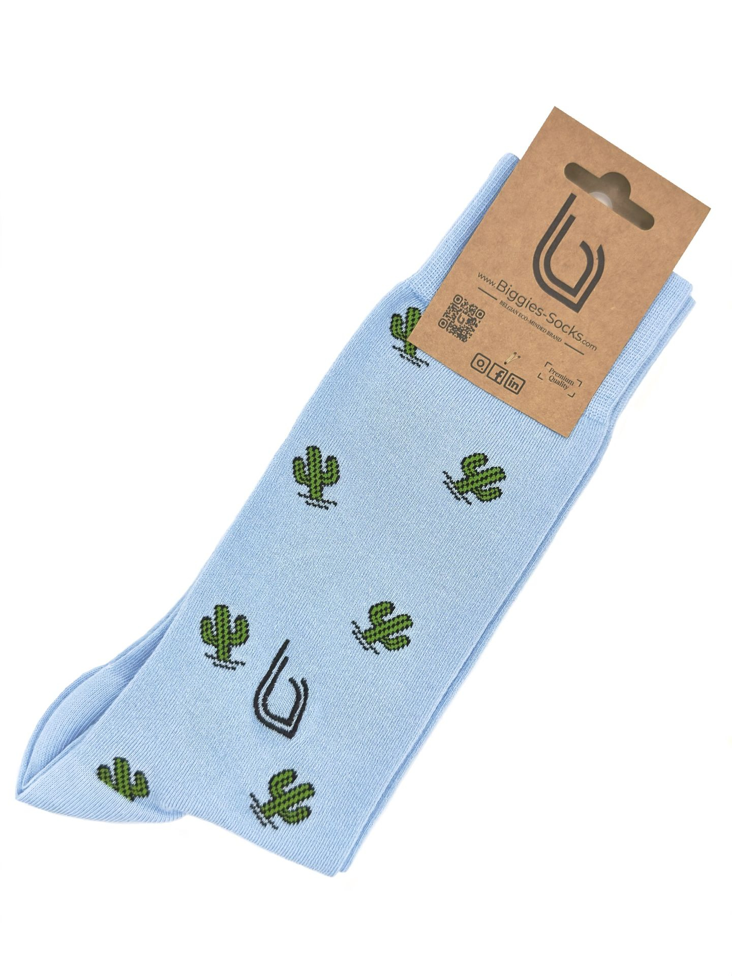 Chaussettes hautes bleu clair avec logo noir et motifs de cactus - Un design piquant pour affirmer votre style